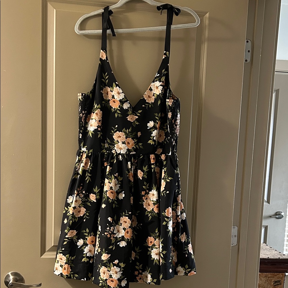 Old Navy Black Dress with Peach and White Floral Design